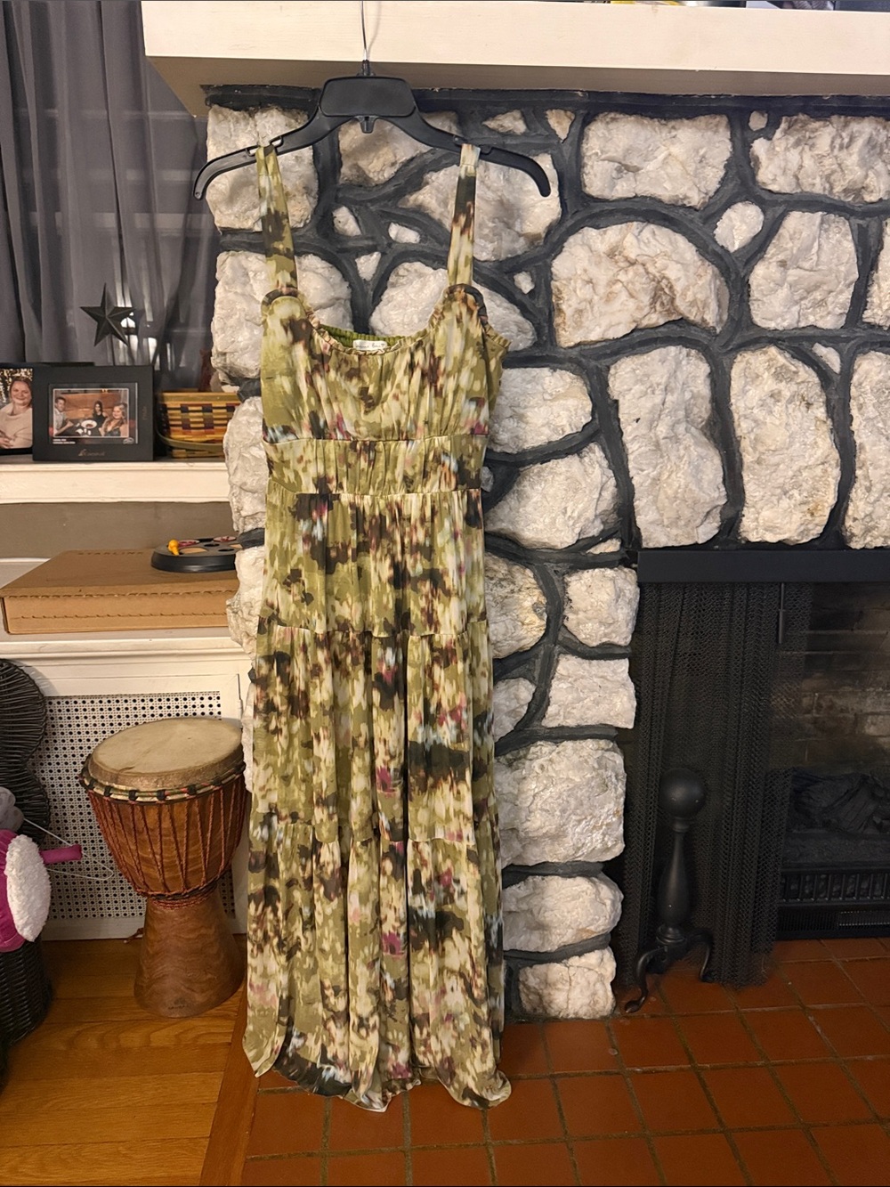 nine britton Olive and Brown Watercolor Maxi Dress
